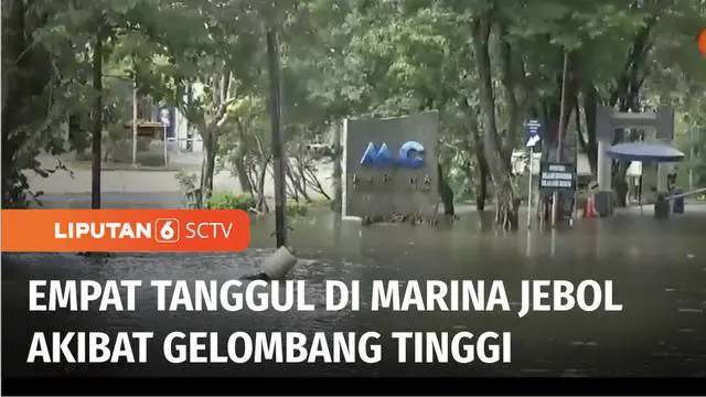 Diterjang gelombang tinggi, empat tanggul penahan pantai di kawasan Pantai Marina, Semarang, Jawa Tengah, jebol. Akibatnya puluhan rumah di permukiman elit ini terendam banjir.