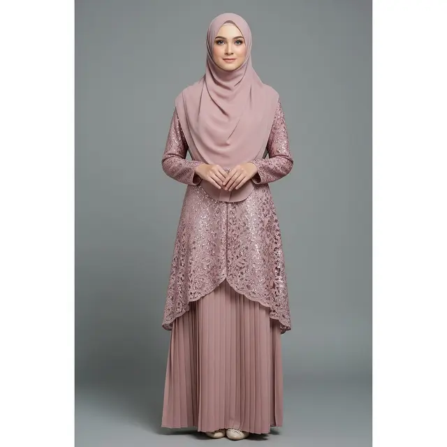 Gamis Brokat Plisket dengan Furing Jersey