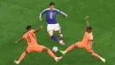 Namun, hanya berselang tujuh menit, Jepang mampu mencetak gol balasan yang membuat kedudukan menjadi imbang 1-1. Keito Nakamura menjadi pencetak gol bagi Jepang setelah menerima umpan dari Takefusa Kubo. (AP Photo/Sam Hodde)