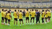 Timnas Malaysia saat menjalani sesi latihan resmi di Stadion Nasional, Bukit Jalil, Kuala Lumpur, Kamis (29/8/2019). (Bola.com/Dok. FAM)