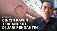 Masih dengan mengenakan baju manten, seorang pengantin pria harus dibawa kabur ke kantor Dinas Pemadam Kebakaran. Cincin kawin yang salah disematkan tersangkut di jarinya.