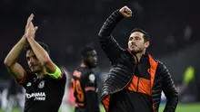 Pelatih Chelsea, Frank Lampard merayakan kemenangan setelah pertandingan melawan Ajax pada pertandingan lanjutan Grup H Liga Champions di Johan Cruyff Arena, Amsterdam, Belanda (23/10/2019). Chelsea menang tipis atas Ajax 0-1. (AFP Photo/John Thys)