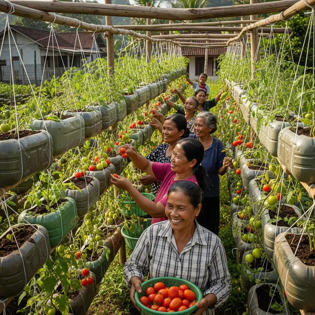 Contoh Kebun Tomat dari Jerigen Bekas untuk Ibu-Ibu Kelompok Wanita Tani