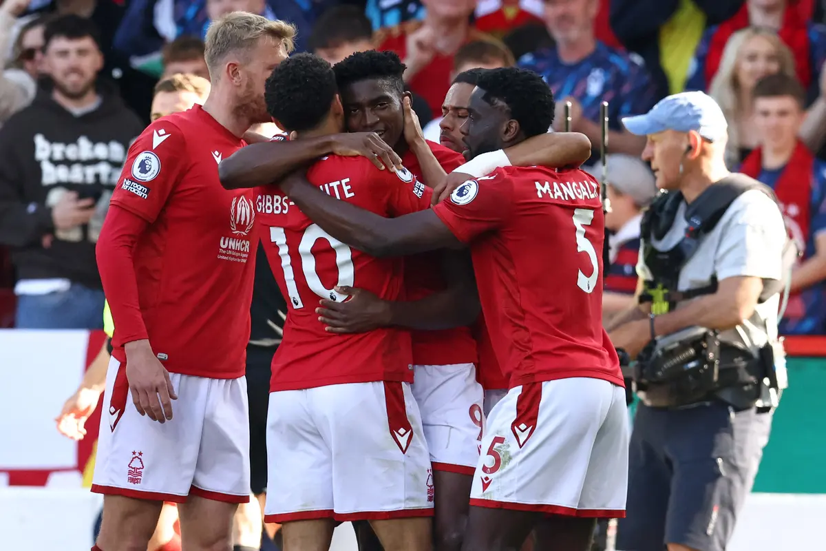 Selebrasi pemain Nottingham Forest saat melawan Arsenal di Liga Inggris