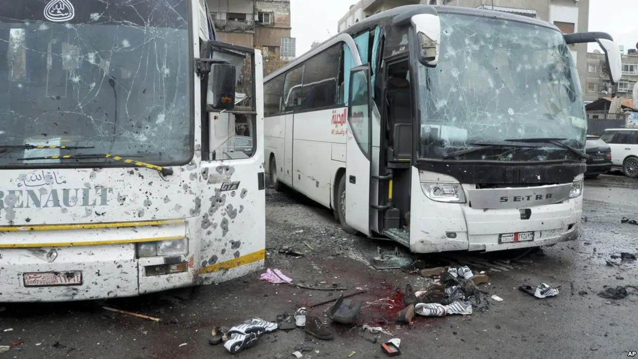 Ledakan di dekat stasiun bus Damaskus Suriah. (AP)
