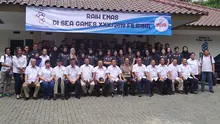 Timnas voli Indonesia bersiap menyambut SEA Games 2019. (Liputan6.com/Achmad Sudarno)