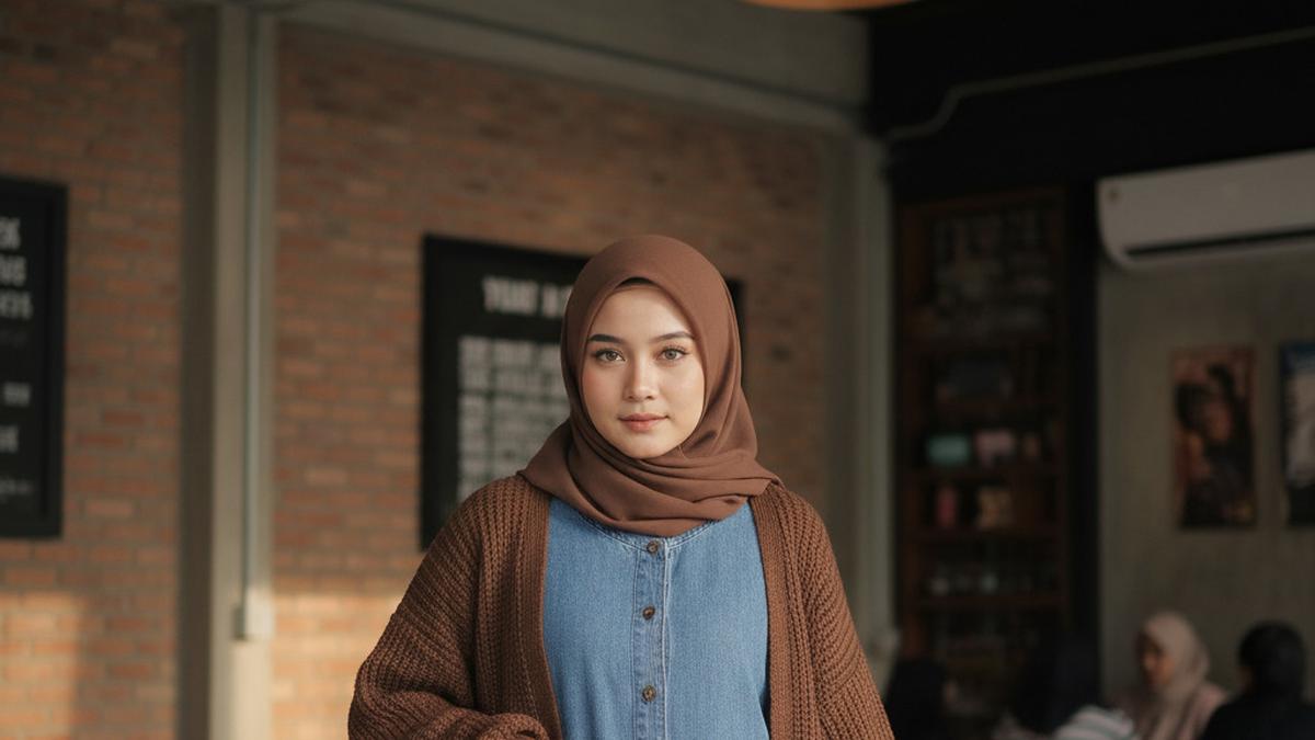 10 Gamis Kombinasi Cardigan Rajut, Inspirasi Simple Ibu Muda Modis &amp; Nyaman