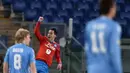 Ekspresi pemain Napoli, Jose Maria Callejon, setelah mencetak gol kedua ke gawang Lazio dalam lanjutan Serie A Italia di Stadion Olimpico, Roma, Kamis (4/2/2016) dini hari WIB. (AFP/Alberto Pizzoli)