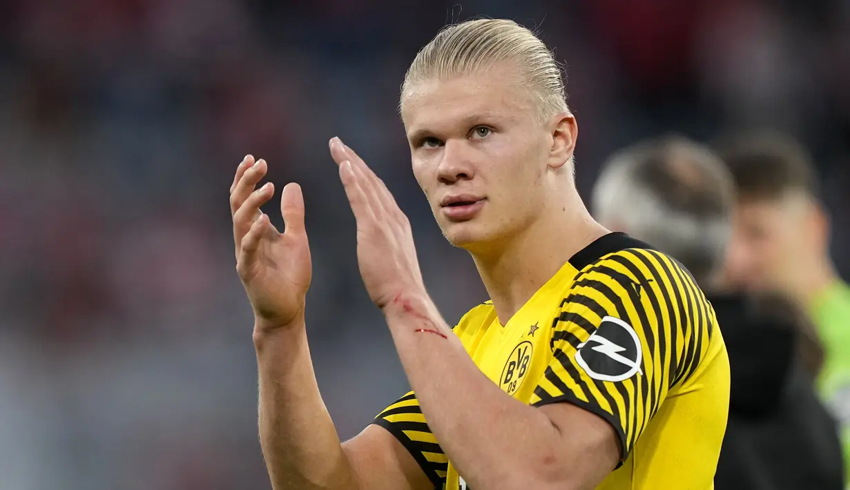 Apabila ditotal sejak dirinya bergabung dengan Dortmund hingga saat ini, maka Haaland sudah mencatatkan 68 gol. Jumlah tersebut rupanya lebih banyak ketimbang jumlah pertandingan yang dimainkan dia, yakni 67 laga. (AP/Martin Meissner)