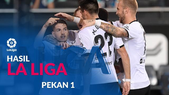 Berita motion grafis hasil Liga Spanyol pekan 1. Valencia pimpin klasemen sementara setelah menang 4-2 dari Levante.