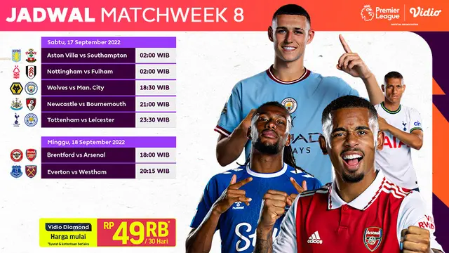Link Live Streaming Liga Inggris Matchweek 8 di Vidio, 17-18  September : Wolves vs Manchester City, Arsenal vs Brentford