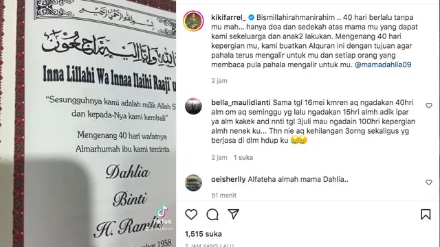 Kenang 40 Hari Meninggalnya Ibunda, Kiki Farrel Cetak Al-Quran dengan Foto Sang Ibunda. (instagram.com/kikifarrel_)