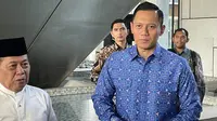 Ketua Umum Partai Demokrat Agus Harimurti Yudhoyono (AHY) di Hotel Four Season, Jakarta Selatan, Sabtu (23/3/2024) (Liputan6.com/Ady Anugrahadi)