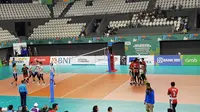 Tim nasional voli putra 2 (Jakarta Pertamina Energi) menang mudah atas Hong Kong dengan skor 3-0 pada test event Asian Games 2018. (Bola.com/Zulfirdaus Harahap)