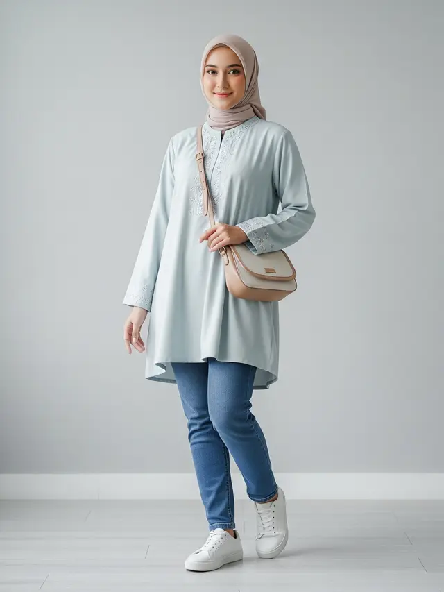 Padu Padan Baju Kurung dengan Bawahan untuk Tampil Stylish Model Celana Jeans