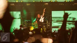 Grup band Death Metal asal Amerika, Megadeth beraksi pada acara Hammersonic 2017 di Echo Park, Ancol, Jakarta, Minggu (7/5). Band peraih piala Grammy Awards di tahun ini tersebut juga membawakan beberapa lagu andalannya. (Liputan6.com/Gempur M Surya)