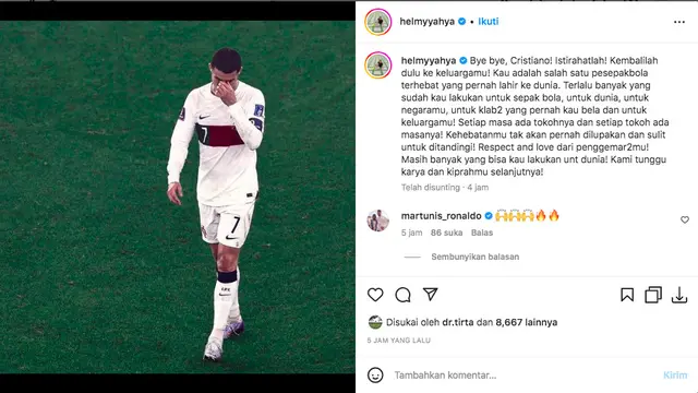 Portugal Gugur di Babak 8 Besar Piala Dunia 2022, Helmy Yahya: Istirahatlah Cristiano Ronaldo, Kembalilah Dulu ke Keluargamu