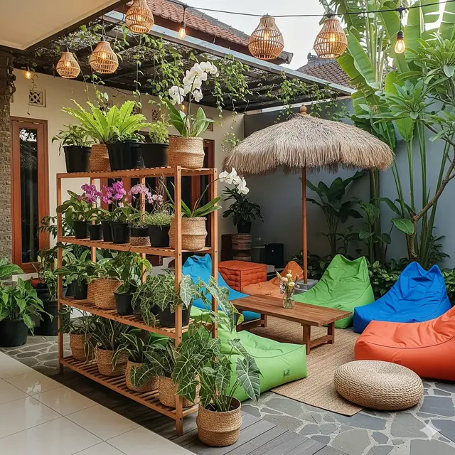 Teras Serba Guna dengan Rak Tanaman & Bean Bag