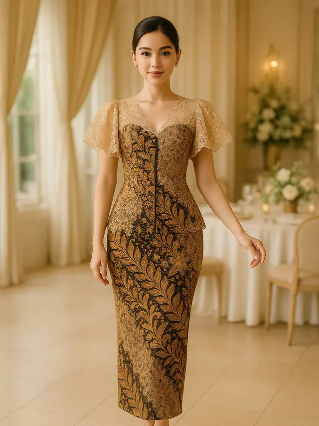 Model Batik Brokat Kombinasi Lengan Kupu Kupu