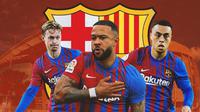 Barcelona - Frenkie De Jong, Memphis Depay, Sergino Dest (Bola.com/Adreanus Titus)