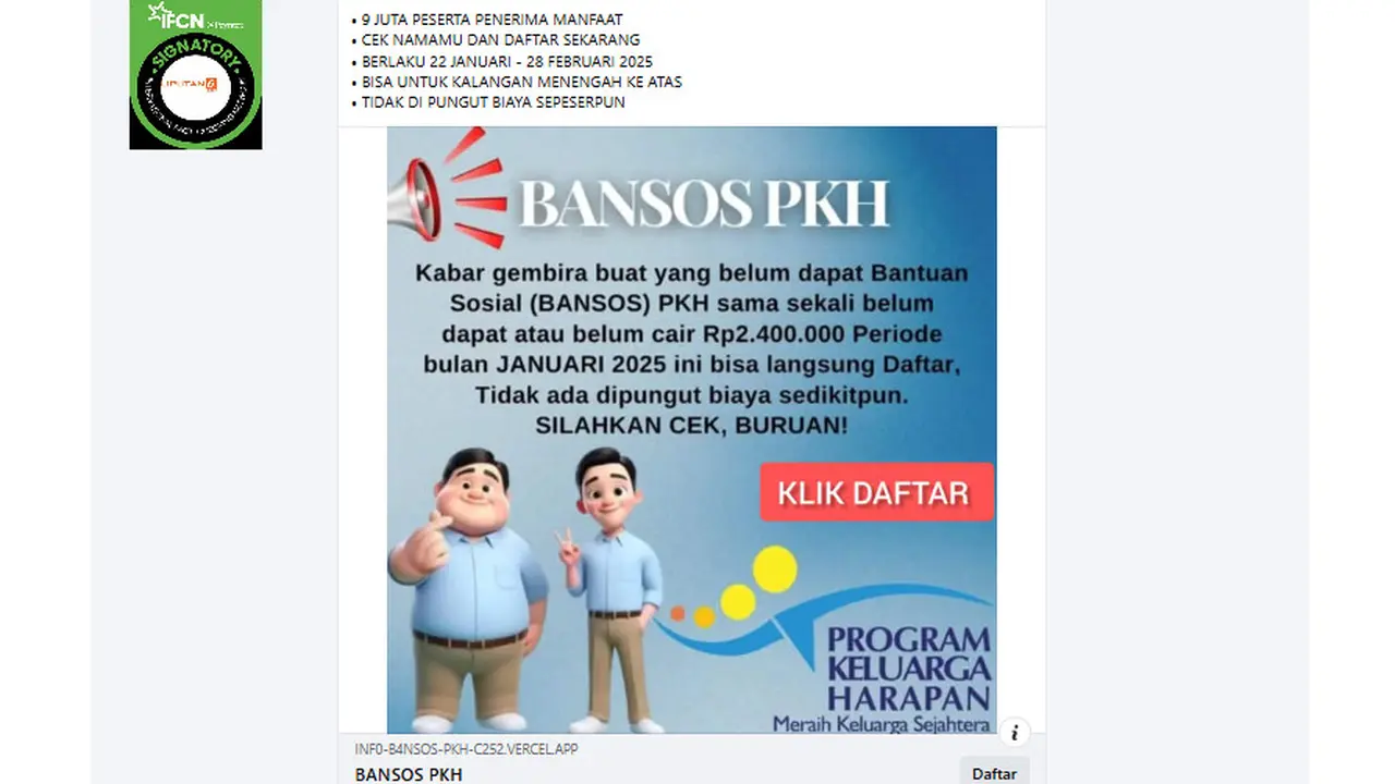 Tangkapan layar link pendaftaran pencairan bansos sebesar Rp 2,4 juta