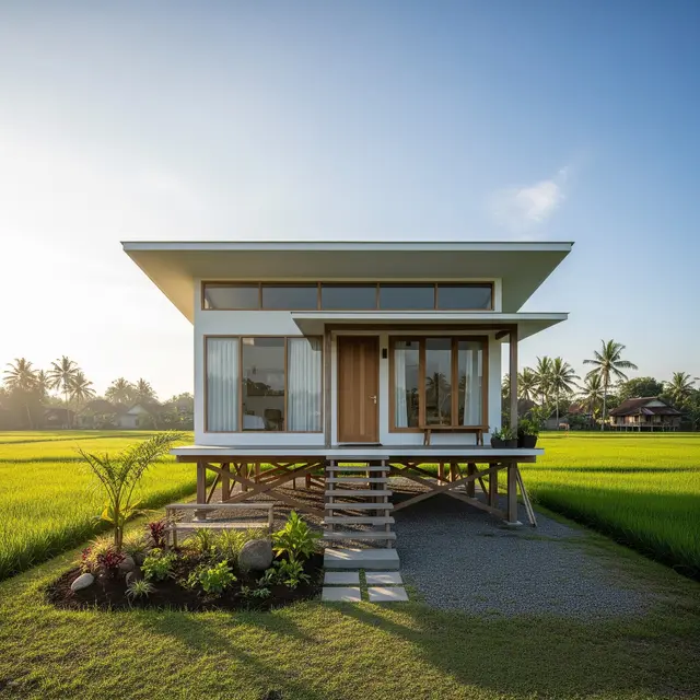 Rumah Minimalis 1 Lantai Atap Datar di Desa (Gemini AI)