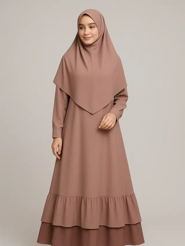 Inspirasi Model Gamis Syari A-Line Kombinasi Polos Terbaru
