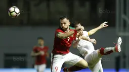 Striker Indonesia, Spasojevic, saat pertandingan melawan Suriah U-23 di Stadion Wibawa Mukti, Cikarang, Sabtu (18/11/2017). Indonesia kalah 0-1 dari Suriah U-23. (Bola.com/ M Iqbal Ichsan)