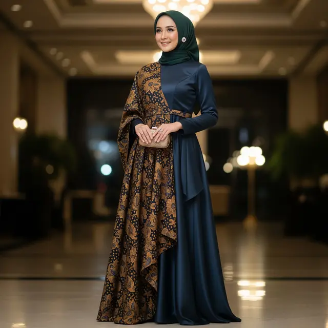 9 Model Gamis Batik Kombinasi Polos untuk Acara Kondangan Malam, Elegan dan Modern