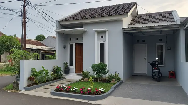 Contoh Desain Rumah 6x9 dengan Garasi Motor dan Taman Depan
