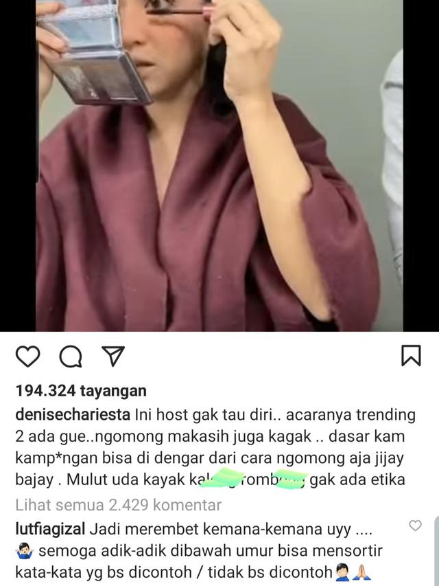 Unggahan Denise Chariesta soal Dewi Perssik. (Foto: Instagram @denisechariesta)