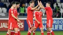 Para pemain Wales merayakan kemenangan saat melawan Georgia pada kualifikasi Piala Dunia 2018 grup D di Boris Paichadze Dinamo Arena, Tbilisi (06/10/2017). Wales menang 1-0. (AFP/Vano Shlamov)