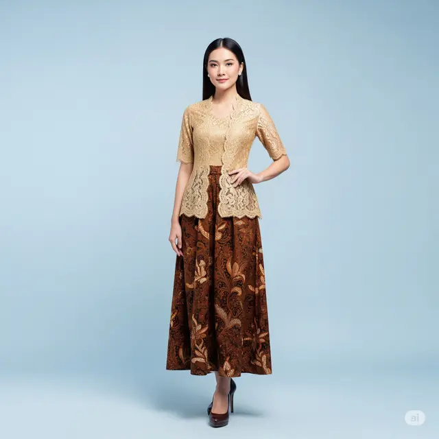 9 Model Baju Pesta Batik Kombinasi Brokat yang Mewah dan Elegan