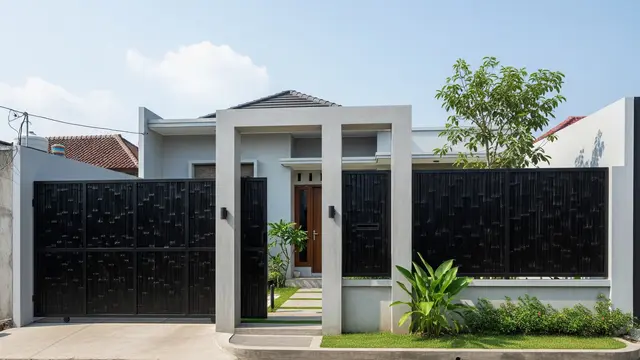 Bambu Hitam Kombinasi Beton atau Pola Horizontal