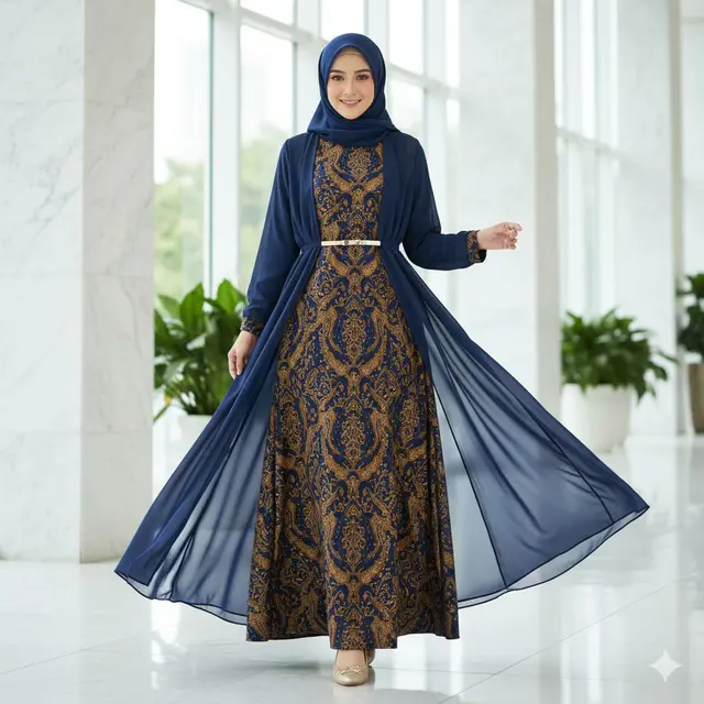 Model Gamis Terbaru Batik Kombinasi Sifon