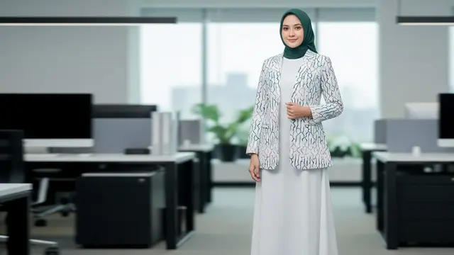 Gamis Polos Simpel Dipadukan Blazer Batik Etnik Kekinian