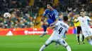 Timnas Italia berhasil mengamankan posisi di babak play-off Kualifikasi Piala Dunia 2026 usai menaklukkan Israel dengan skor meyakinkan 3-0, Rabu (15/10/2025) dini hari WIB. (AP Photo/Luca Bruno)