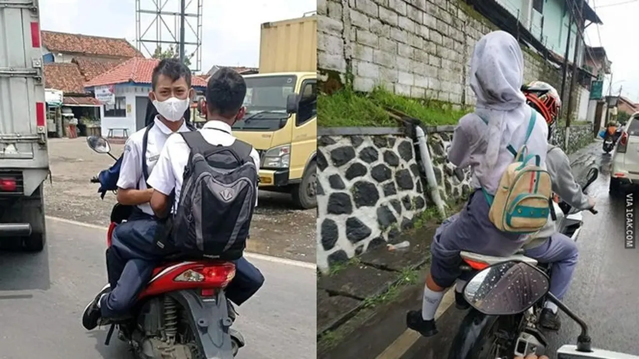 6 Potret Murid Boncengan saat Berangkat Sekolah Ini Bikin Tepuk Jidat