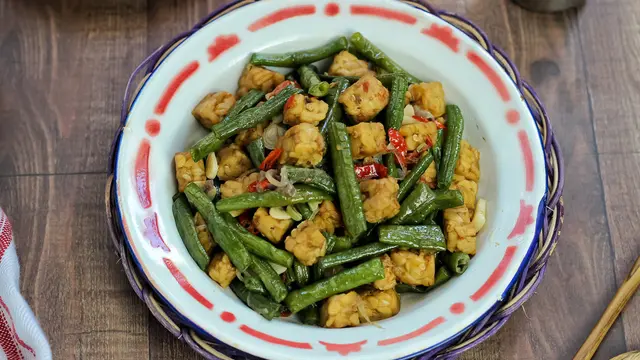 tumis kacang panjang tahu tempe