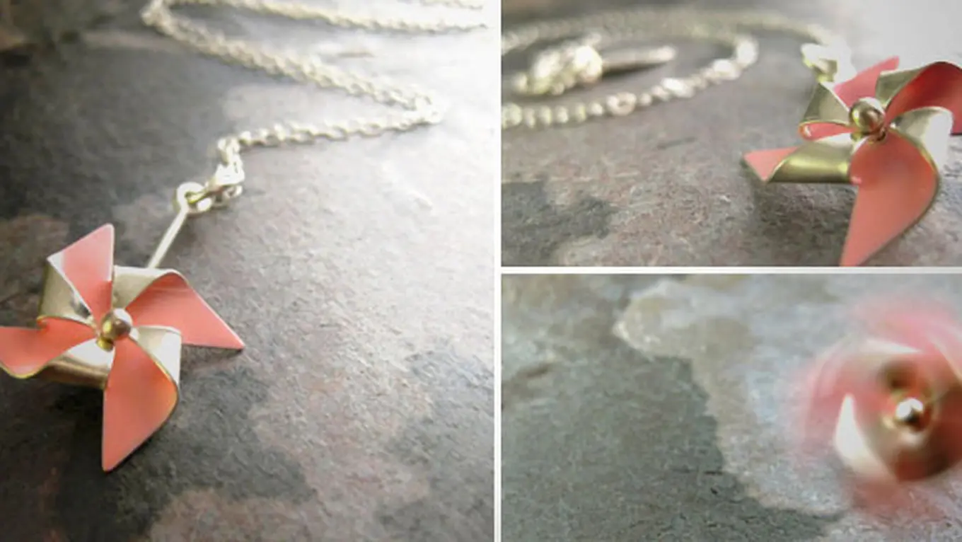 Spinning Pink Pinwheel Necklace