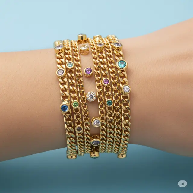 Model Gelang 24 Karat 4 Gram Bertabur Batu Permata.