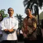 Presiden Jokowi beserta Istrinya, Iriana dan Plt Gubernur DKI Basuki Tjahaja Purnama (Ahok) beserta istri, Veronica, Jakarta, (22/10/14). (Liputan6.com/Herman Zakharia)