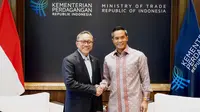 Ketua umum Kamar Dagang dan Industri (Kadin) Indonesia versi Munaslub, Anindya Bakrie melakukan kunjungan silaturahmi kepada Menteri Perdagangan Zulkifli Hasan, di Jakarta, Kamis (19/9/2024).