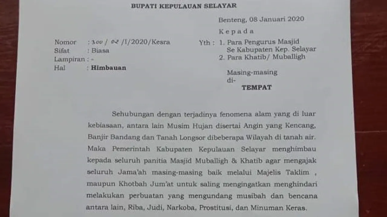 Surat Edaran Bupati Selayar