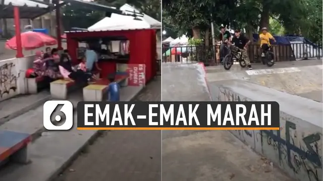 Pemuda diminta mengalah karena ada anak-anak yang bermain di skate park.