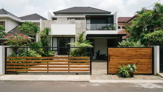 Model Pagar dengan Gerbang Kayu yang Terlihat Natural