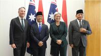 Menlu RI Sugiono, Menhan RI&nbsp;Sjafrie Sjamsoeddin, Wakil Perdana Menteri merangkap Menteri Pertahanan Australia Richard Marles, dan Menlu Australia Penny Wong. (Dok. Kemlu RI)