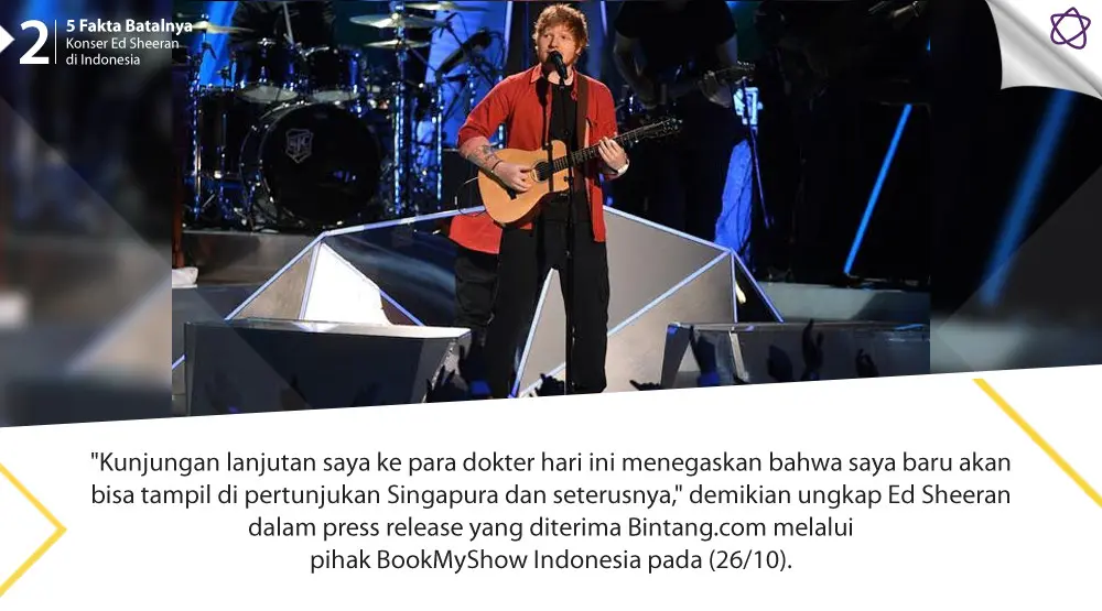 5 Fakta Batalnya Konser Ed Sheeran di Indonesia. (Foto: AFP/KEVIN WINTER/GETTY IMAGES NORTH AMERICA, Desain: Nurman Abdul Hakim/Bintang.com)