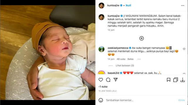 Kunto Aji Akhirnya Umumkan Kelahiran Anak Kedua, Alasannya Karena Mager dan Baru Dapat Nama Dua Minggu Setelahnya