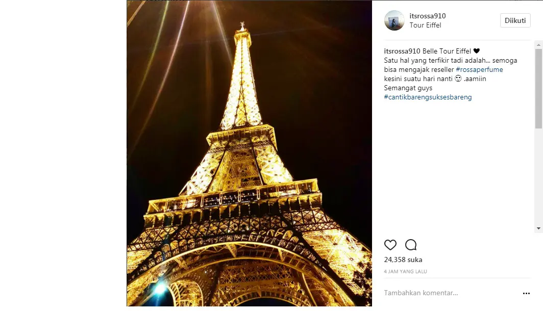 Rossa berharap bisa kembali ke Paris dengan banyak orang (Foto: Instagram)